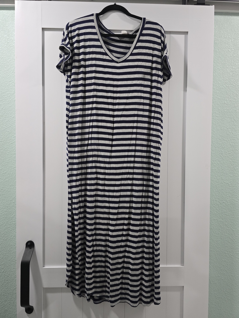 Striped V-Neck Maxi Dress in Navy and White